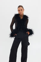 Gigi Sheer Feather Blouse - Black Bubish 