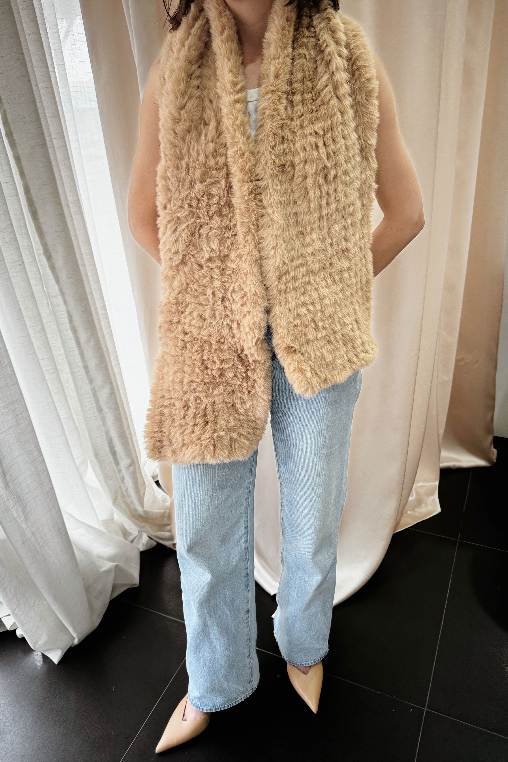 Faux Fur Rome Scarf - Beige Scarf Bubish Luxe 