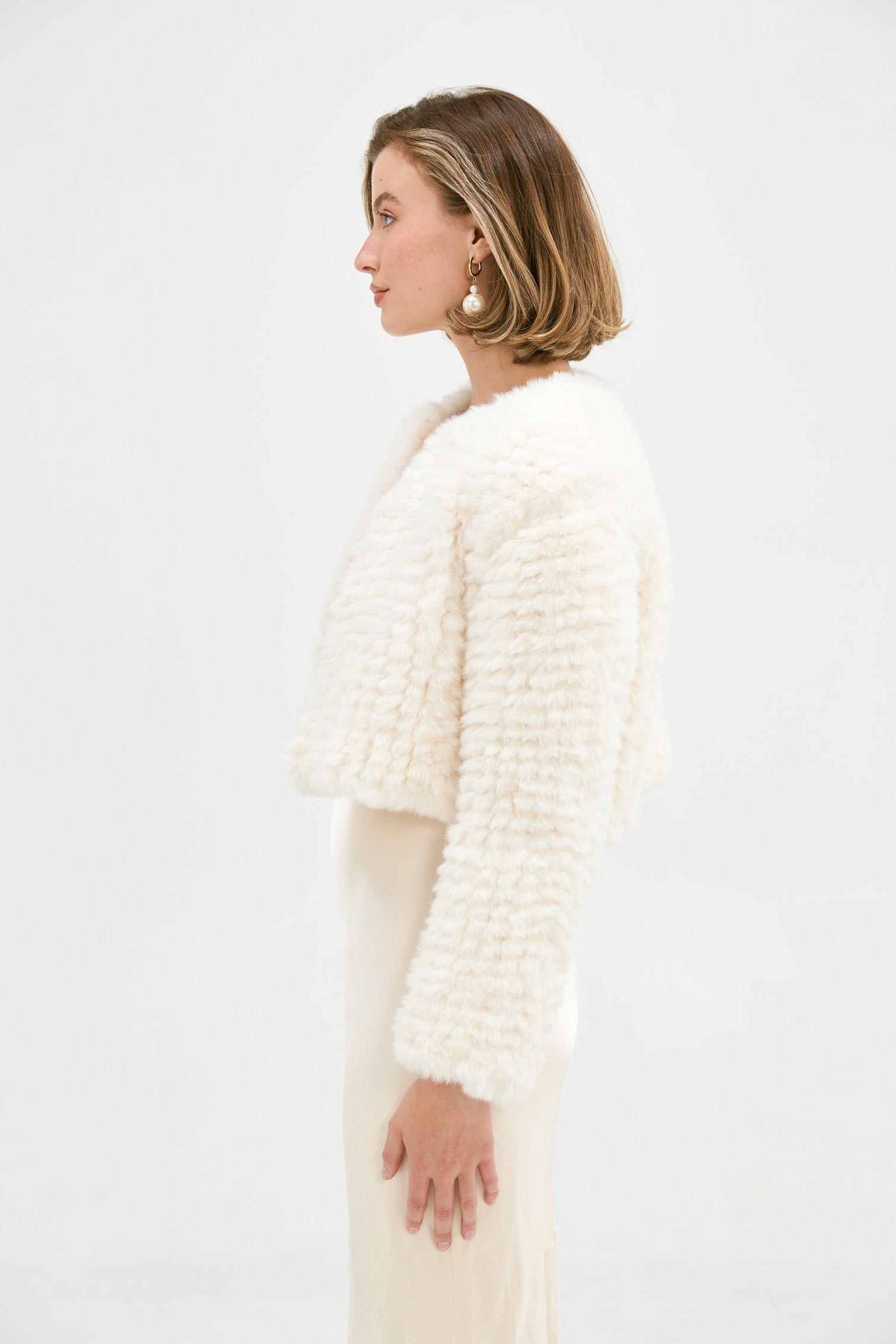 Faux Lola Crop Jacket - Ivory Cropped Jacket Bubish Luxe 