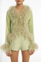 Gigi Sheer Feather Blouse - Pistachio TOP Bubish Luxe