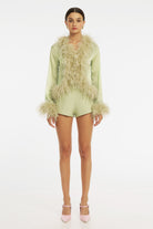 Gigi Sheer Feather Blouse - Pistachio TOP Bubish Luxe