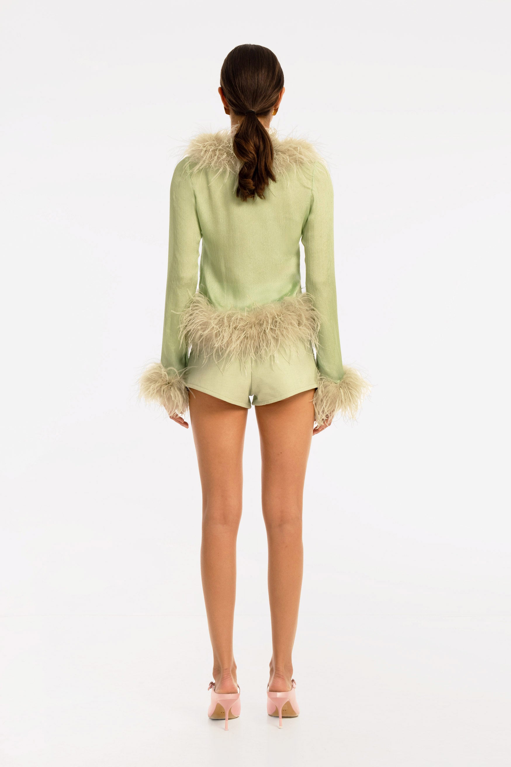 Gigi Sheer Feather Blouse - Pistachio TOP Bubish Luxe