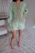 Gigi Sheer Feather Blouse - Pistachio TOP Bubish Luxe