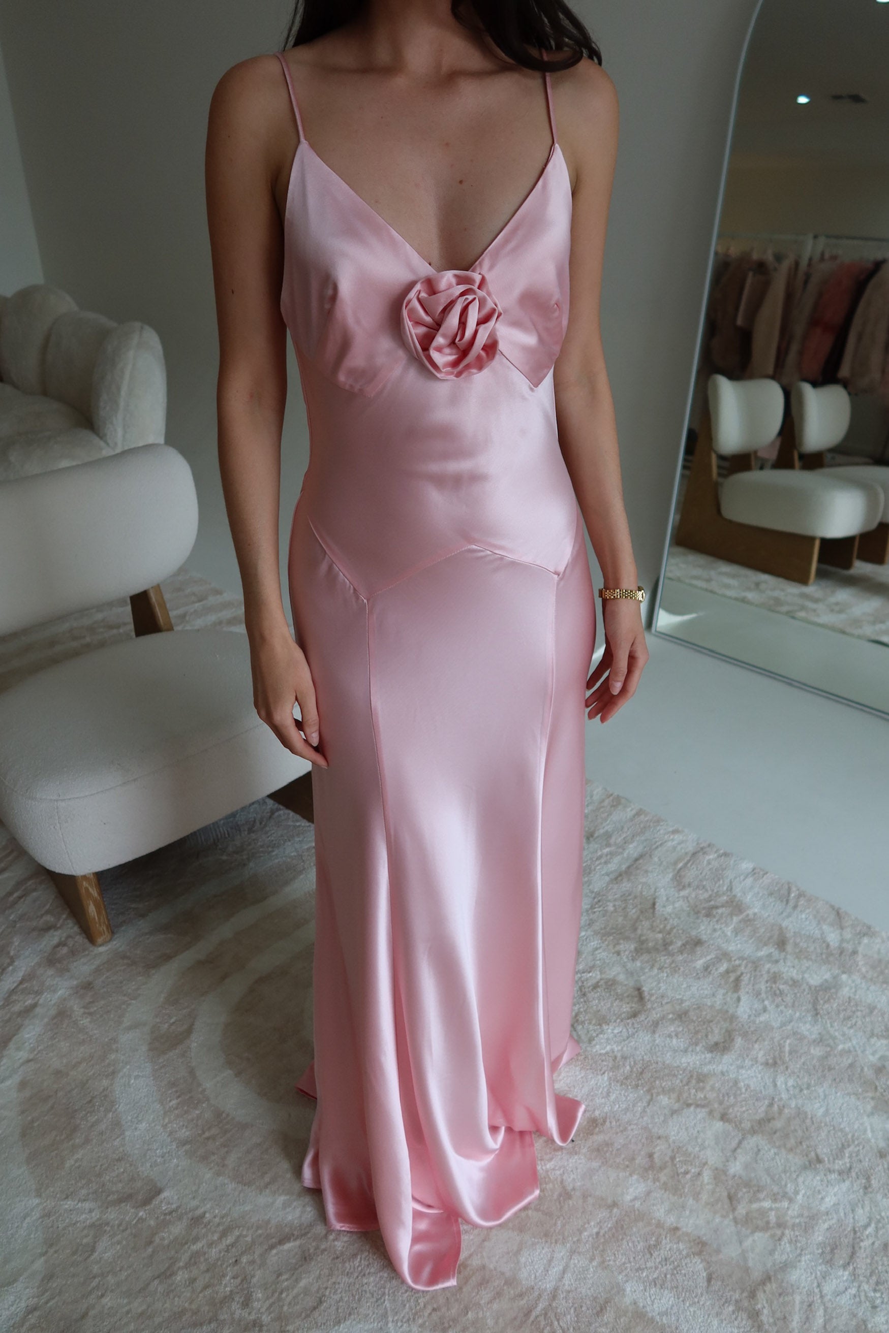 Savannah Rosette Gown - Rose Pink DRESS Bubish Luxe