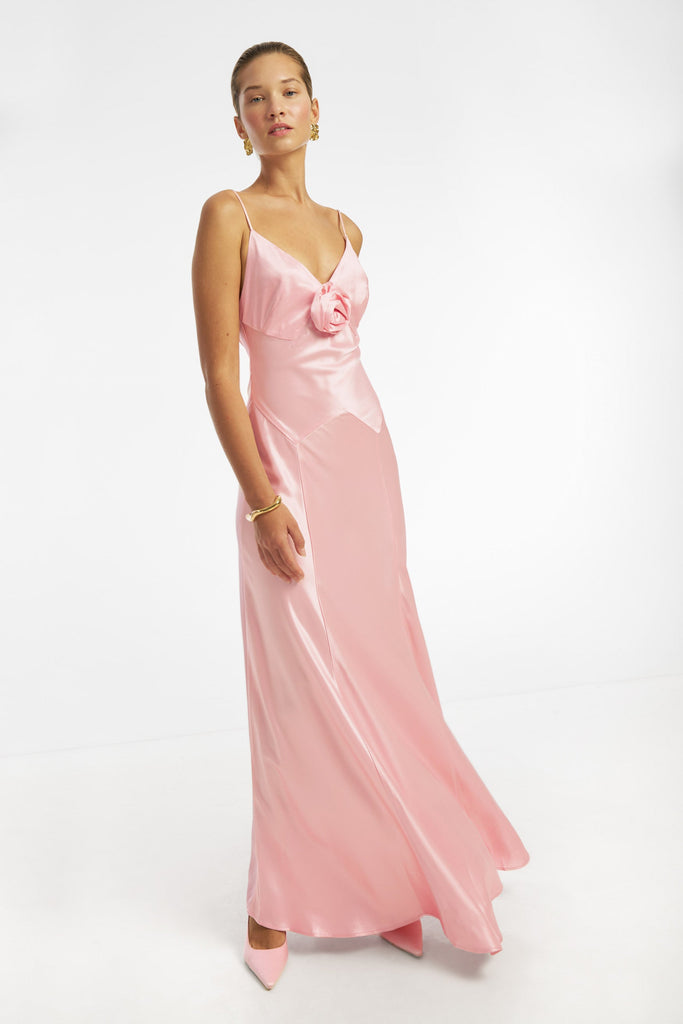 Savannah Rosette Gown - Rose Pink DRESS Bubish Luxe