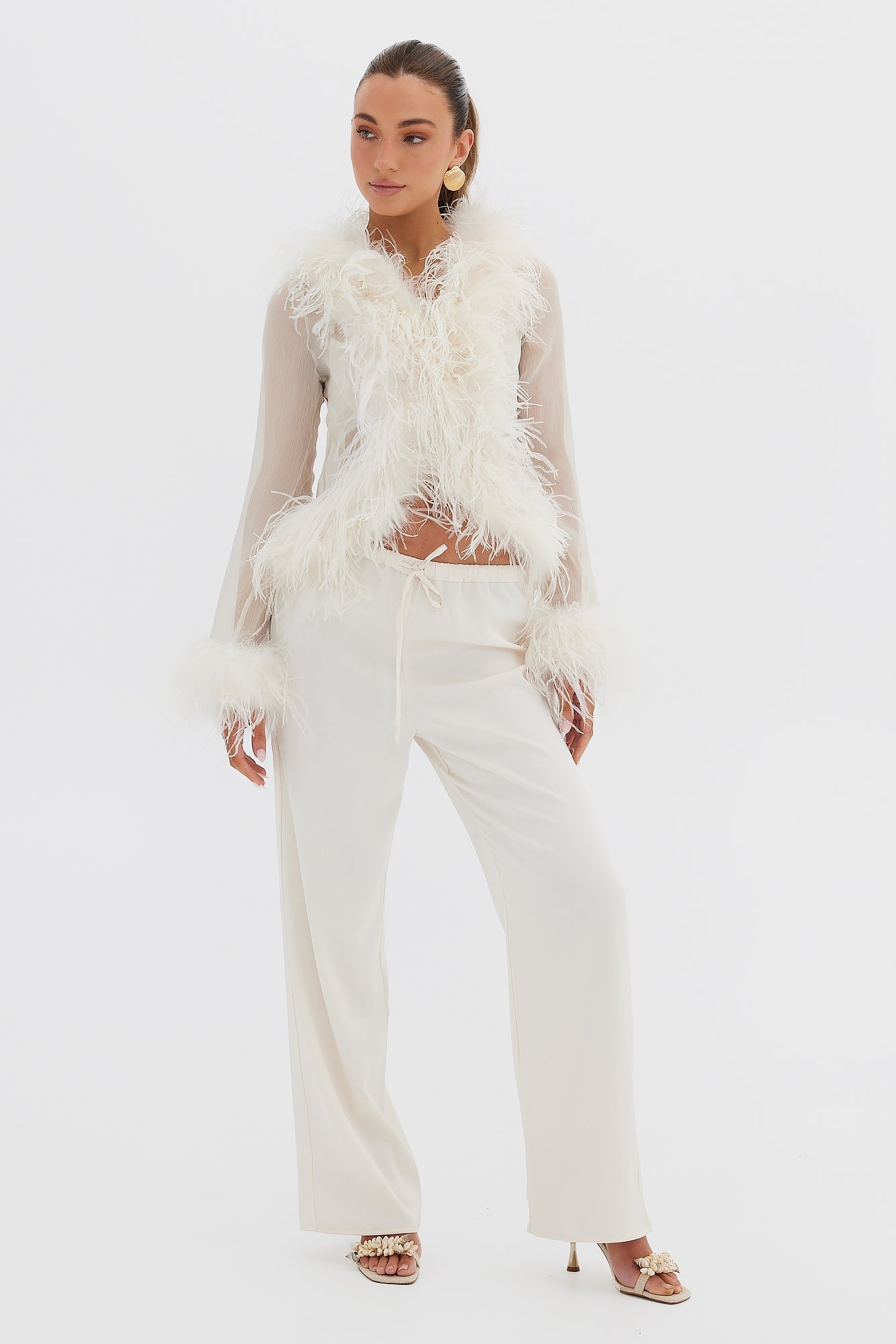 Gigi Sheer Feather Blouse - Ivory Bubish 