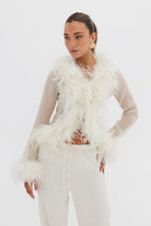 Gigi Sheer Feather Blouse - Ivory Bubish 