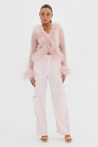 Gigi Sheer Feather Blouse - Blush Bubish 