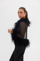 Gigi Sheer Feather Blouse - Black Bubish 