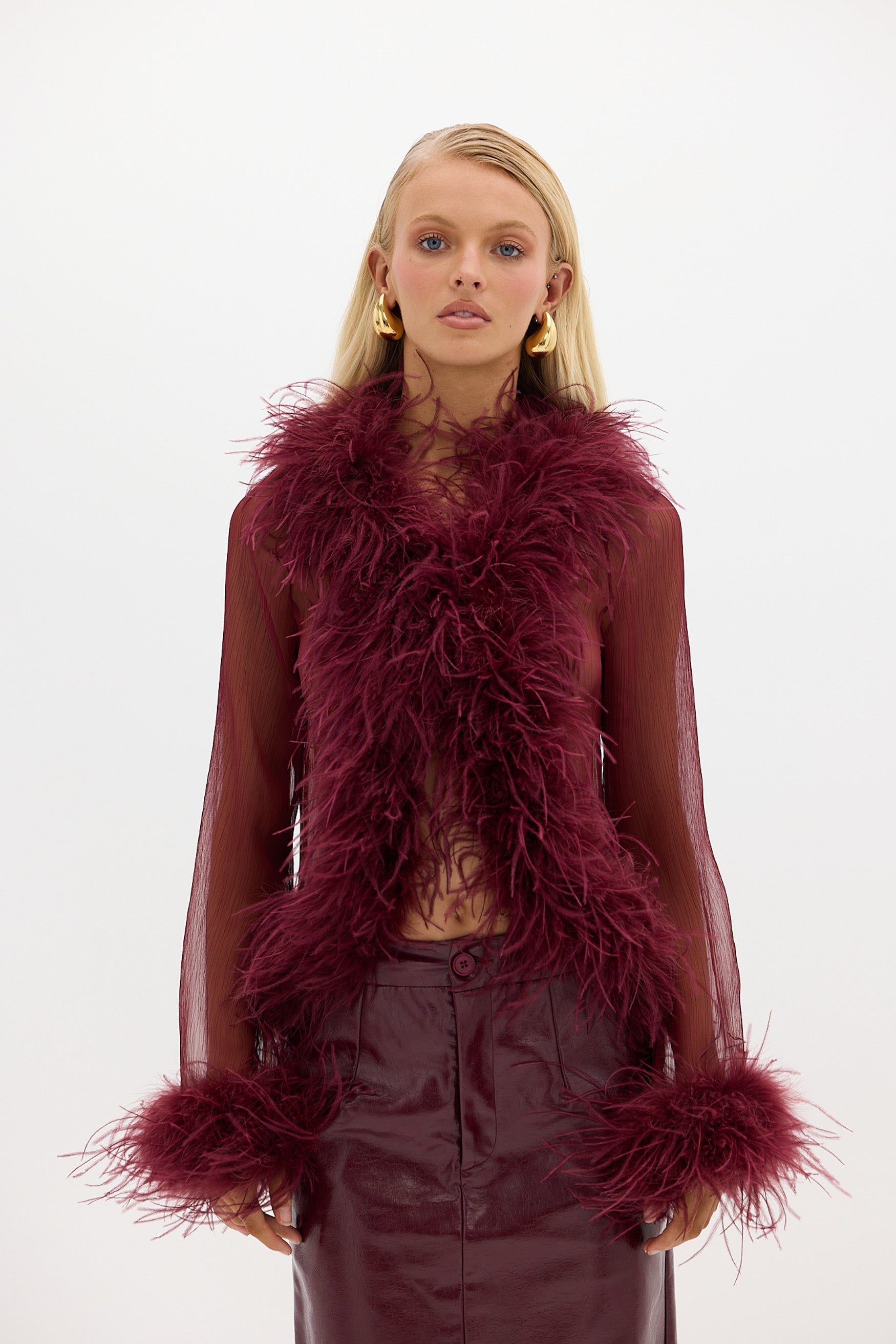 Gigi Sheer Feather Blouse - Cherry Bubish 