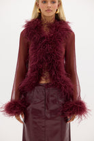 Gigi Sheer Feather Blouse - Cherry Bubish 