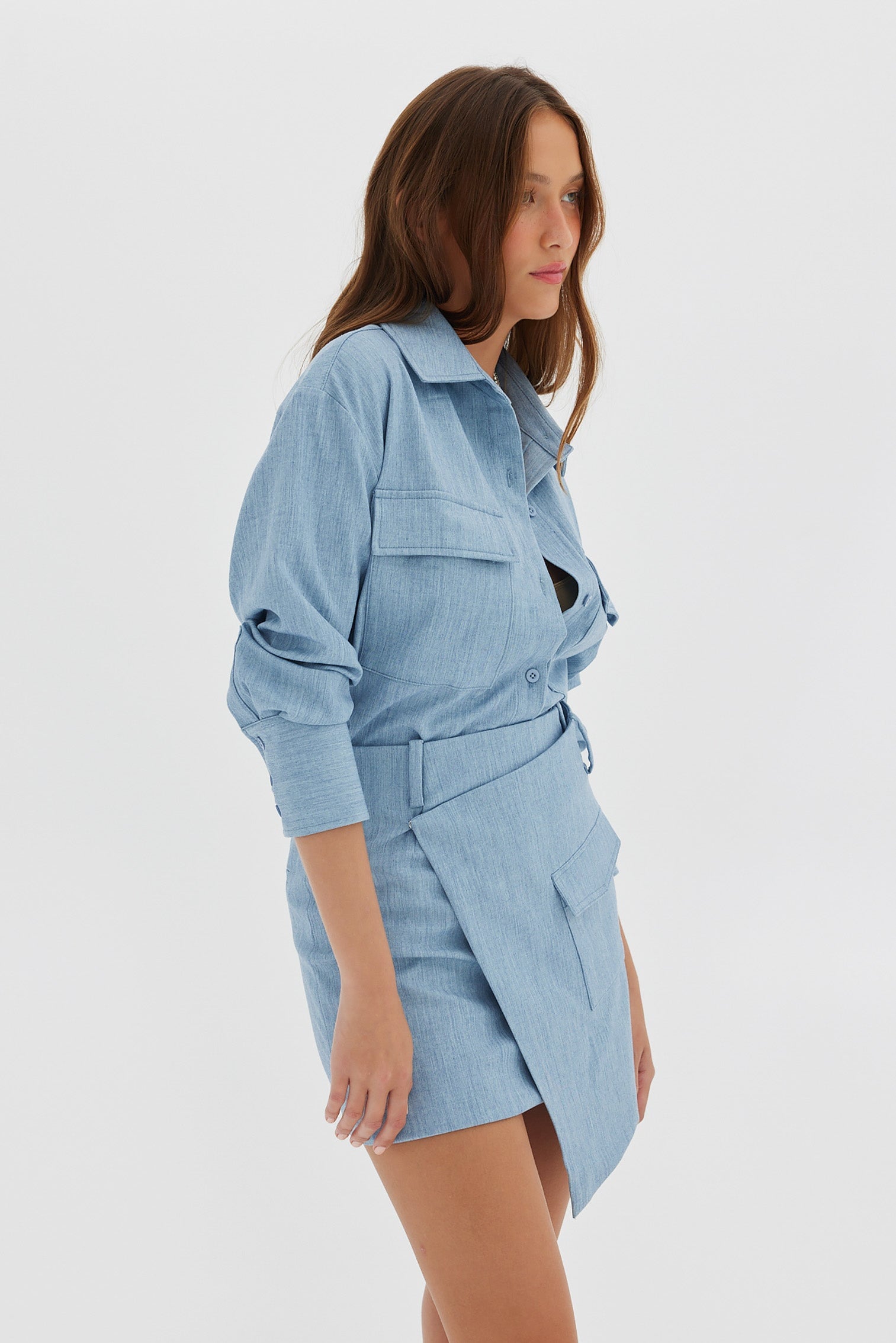 Denim Look Wrap Skirt - Denim Mini Skirt Toast Society 