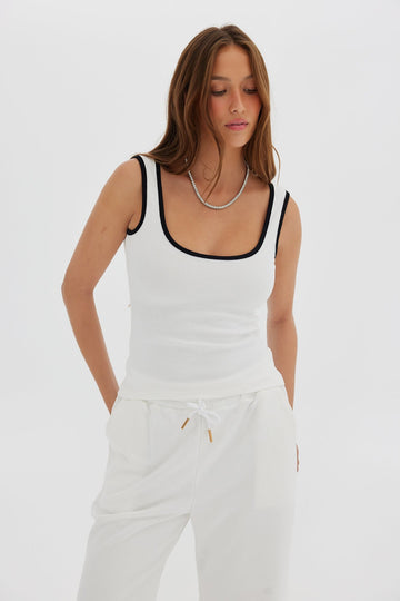 Ribbed Cotton Tank - White/Black Shirts & Tops Toast Society 