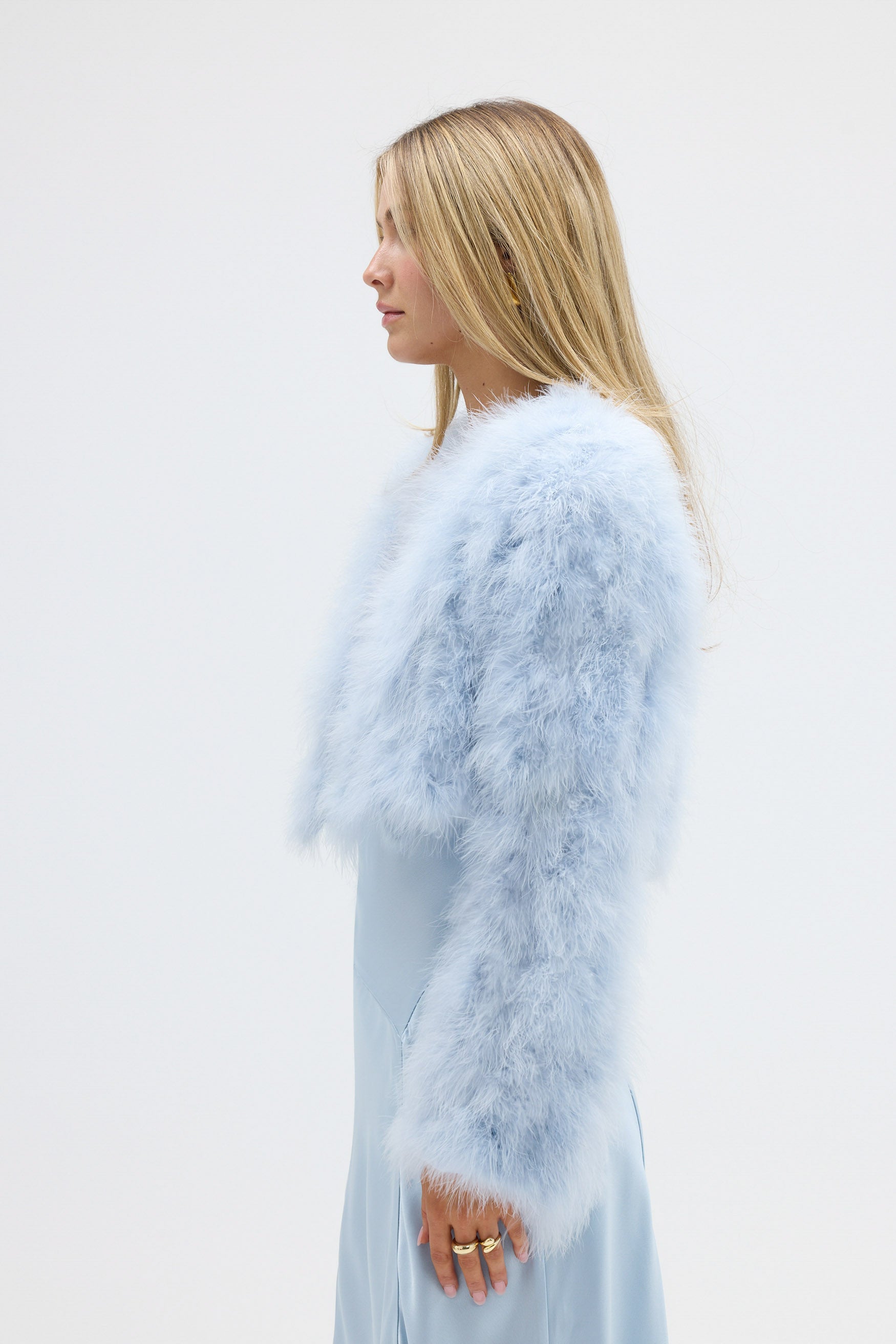 bubish Manhattan Crop Feather Jacket Powder Blue JACKET