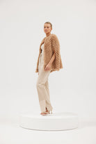 Faux Franki Chevron Poncho - Beige Medium Jacket Bubish Luxe 