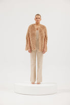 Faux Franki Chevron Poncho - Beige Medium Jacket Bubish Luxe 