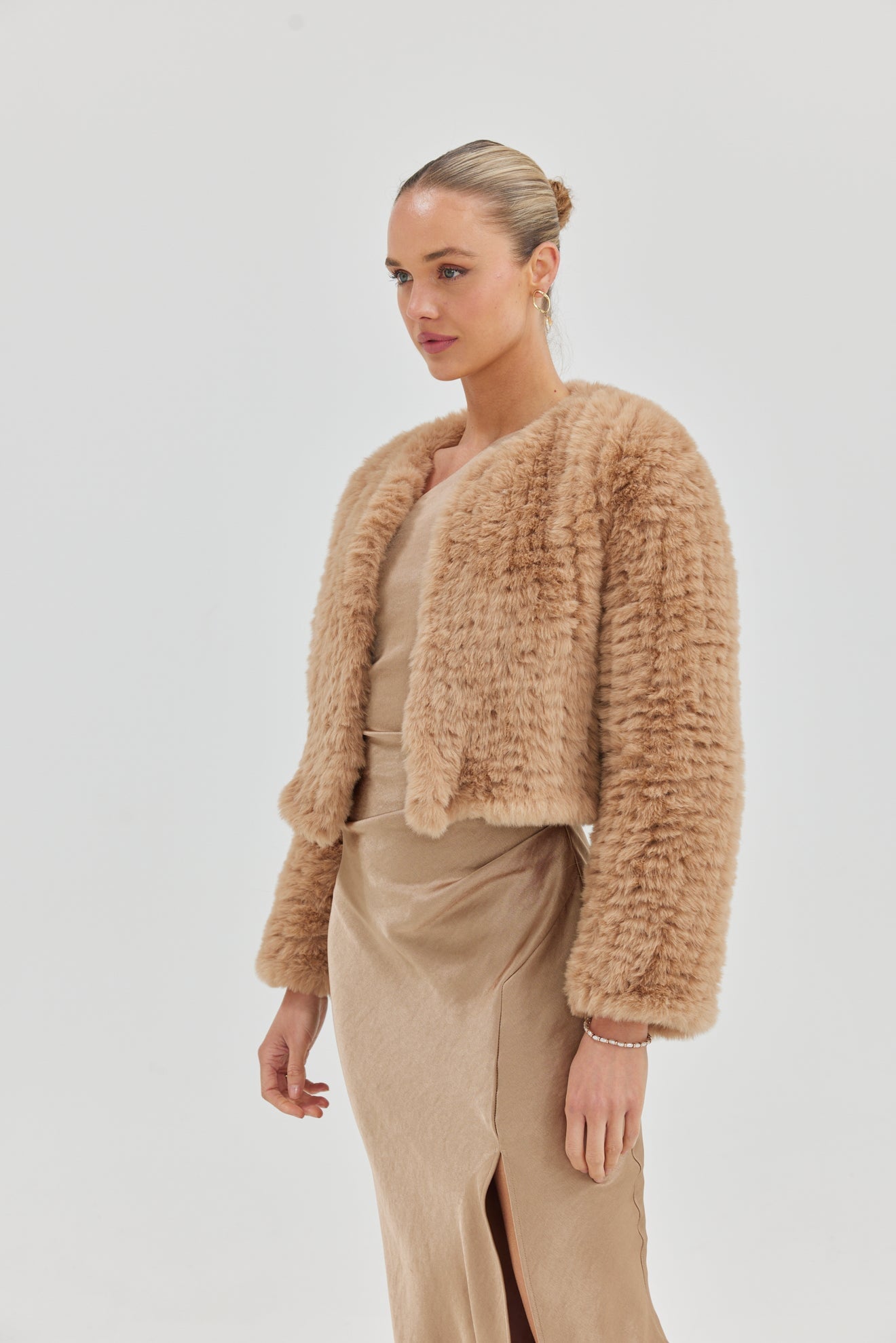 Bridal Faux Lola Jacket - Beige Cropped Jacket Bubish Luxe 