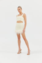 Halle Textured Sparkle Crop Top - Ivory Bubish 